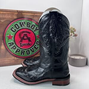 Laredo Eternity Studded Glitter Square Toe Cowboy Boot Black 5970 Women 7.5 NWB